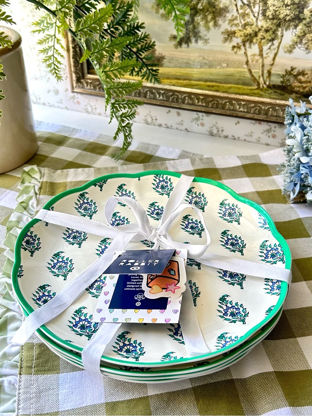 🌴Stylish Roller Rabbit  9” Salad Melamine Blue Plates | Target Bouquet | 4 pc
